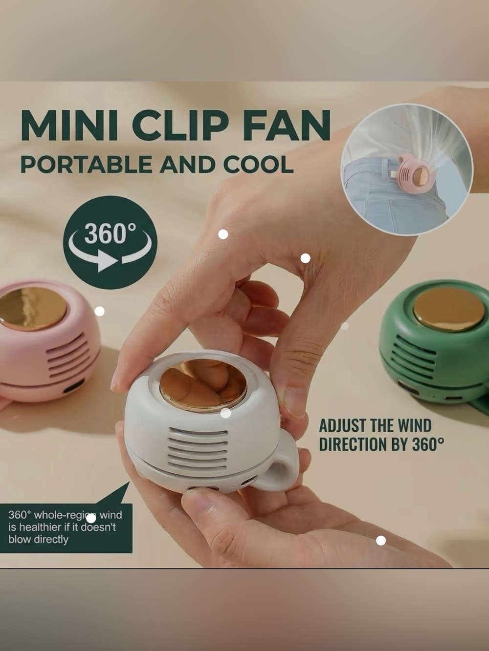 Pink Mini Bladeless Fan. Portable, rechargeable, and silent. Features 3 speeds. - Picture 3 of 5
